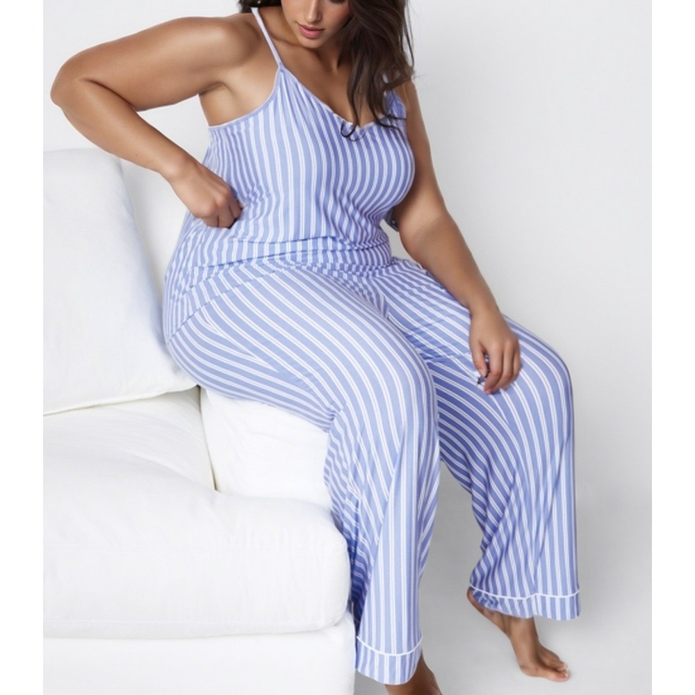 State of Day Women 2Pc Pajama Set Blue XL Striped Cami Pants Sleepwear PJs NWT